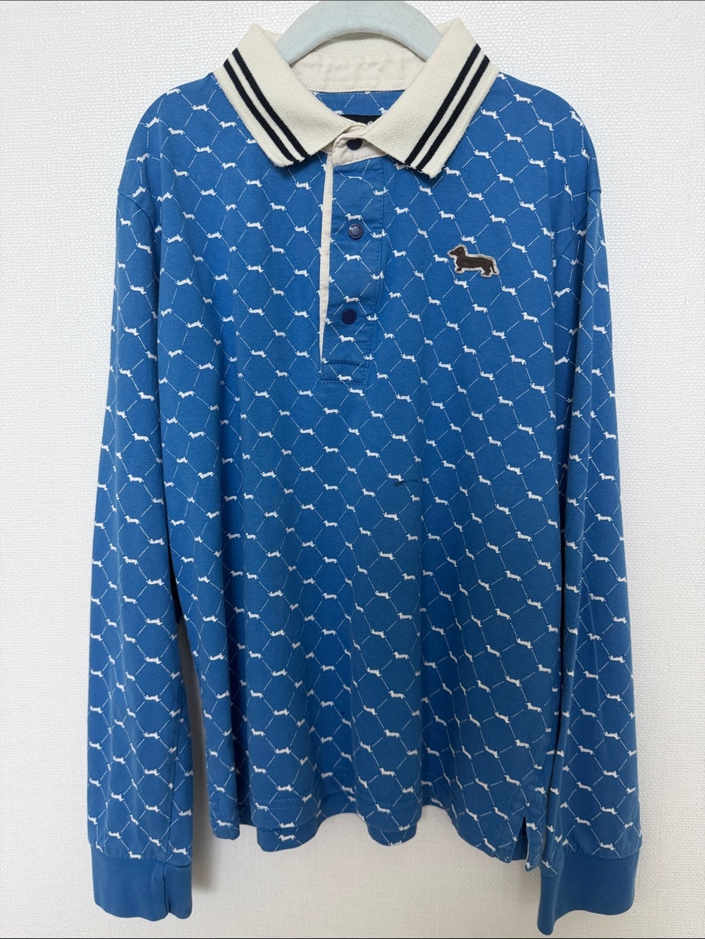 Harmont & Blaine Blue Long-Sleeve Polo with white Contrast Collar Size 9-10 yrs